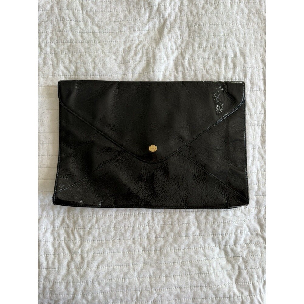 LODIS Oversized Astor Edith Envelope Black Clutch Purse Patent Leather